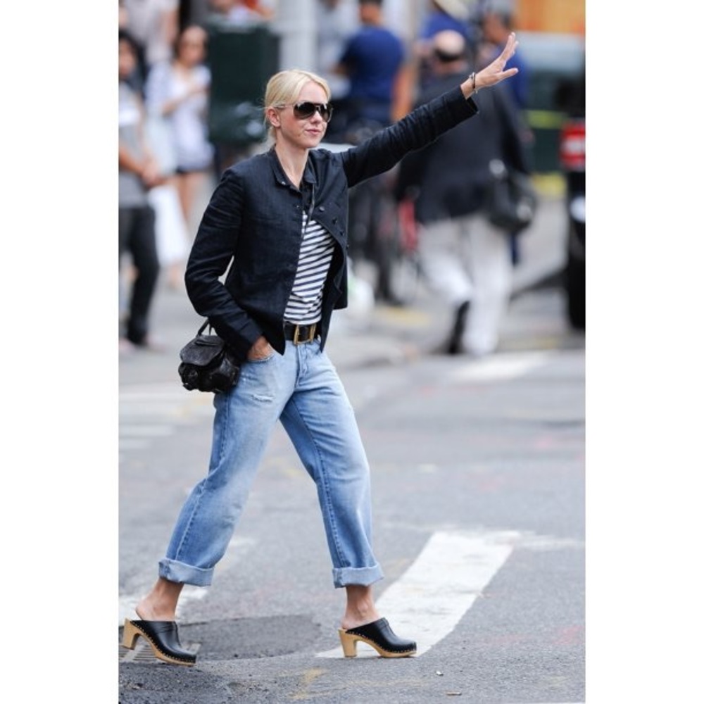 Swedish Hasbeens Black Leather Mules